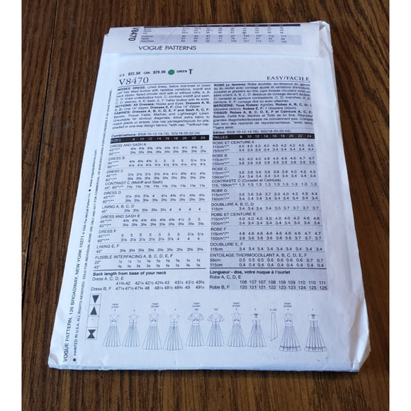 Easy V-Neck Dress Sewing Pattern~Swing Skirt & Sash Vogue V8470 - Picture 2 of 6